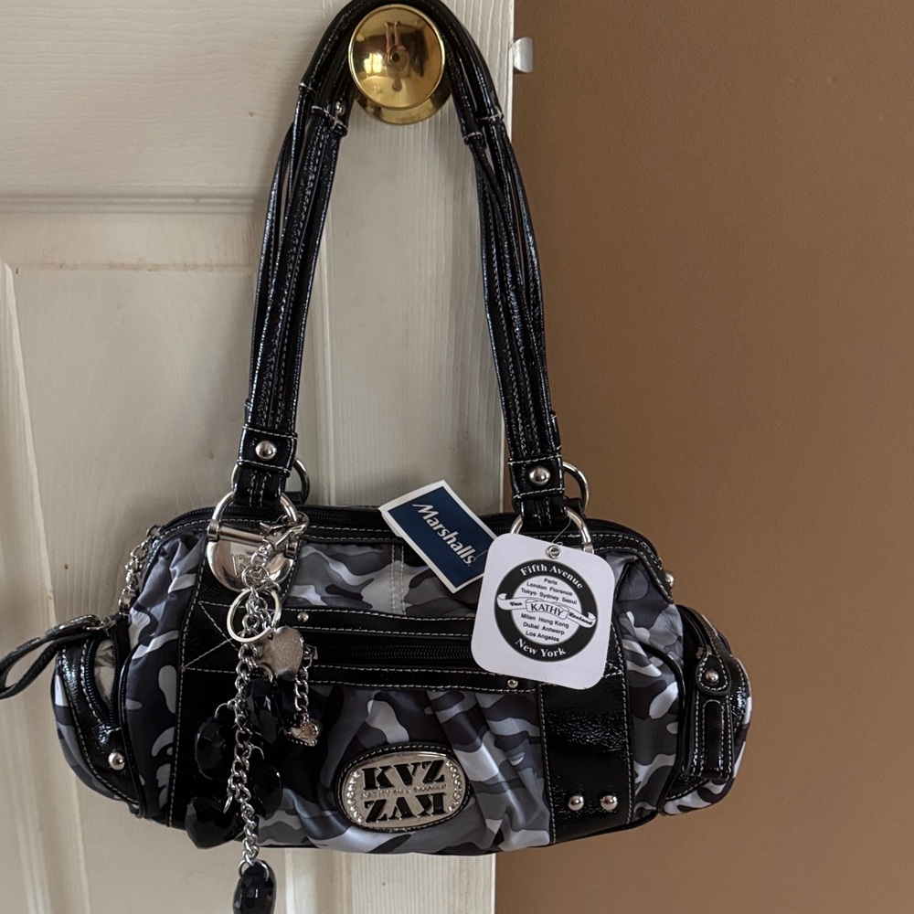 Kathy Van Zeeland Black and Gray Shoulder Bag